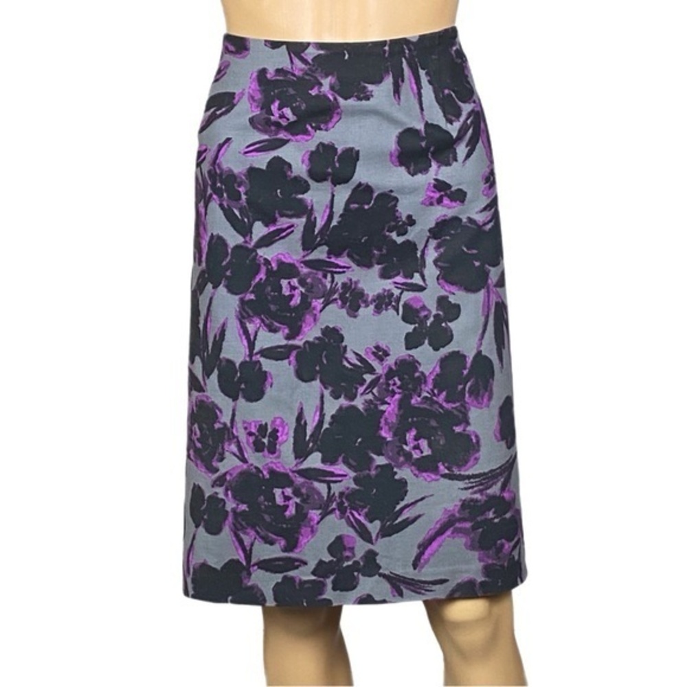 Lord & Taylor gray black purple abstract floral cotton-blend skirt Size 14W EUC